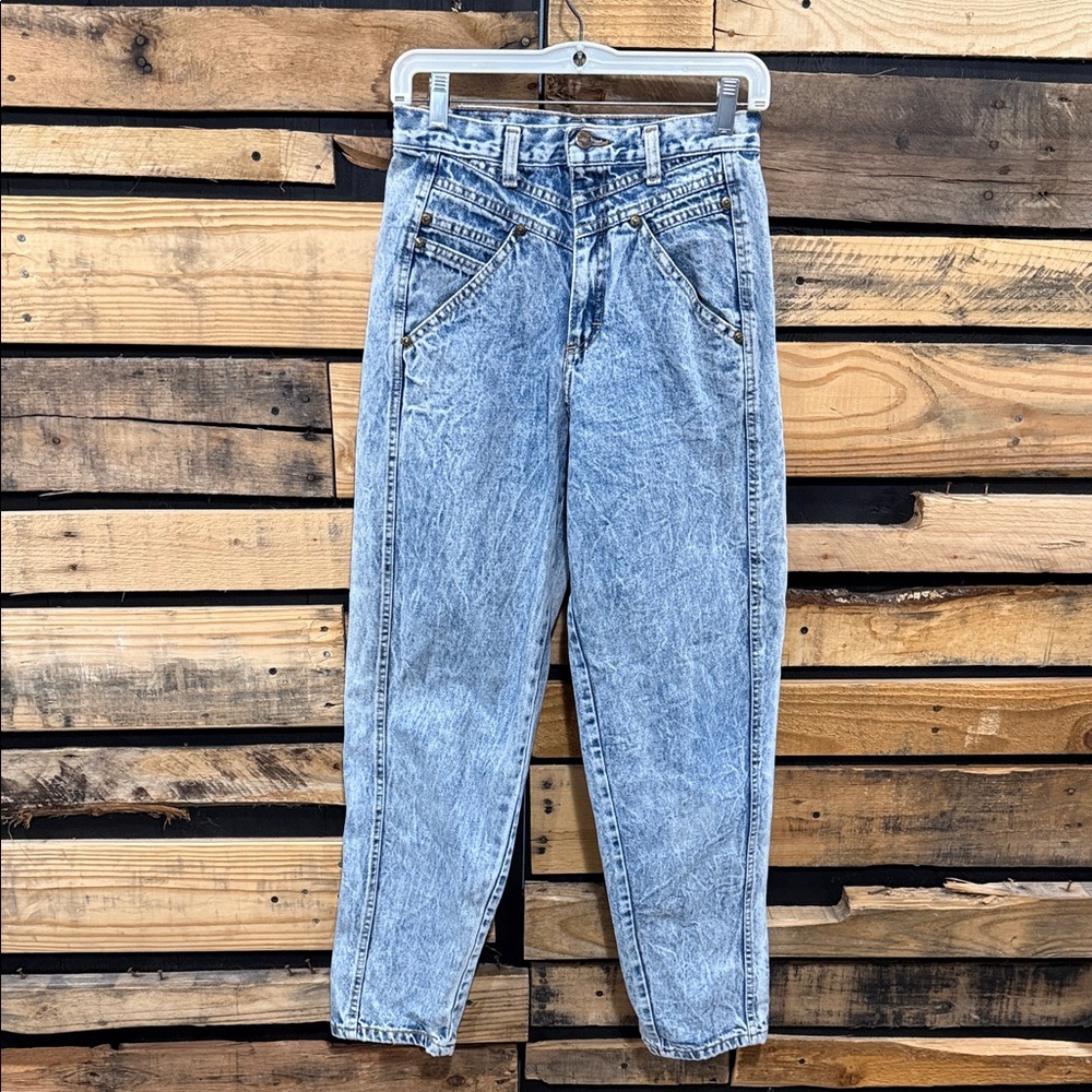 Vintage 80’s Zena Made In The USA Bareback Acid Wash Tapered Leg Jeans 26X29‎